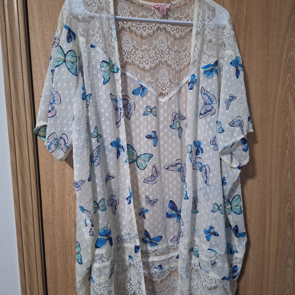 Butterfly Print Lace Kimono